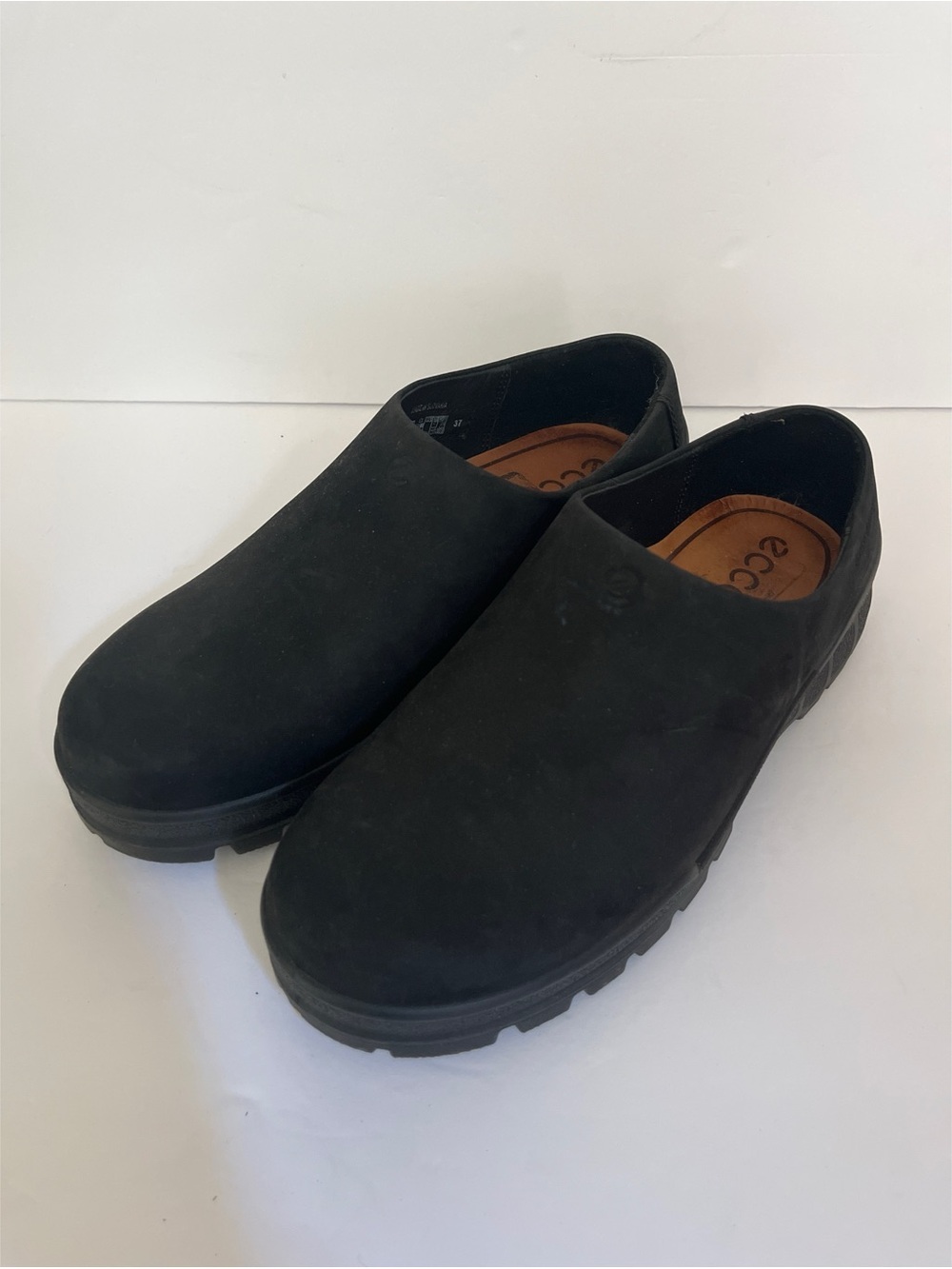 Ecco Black Suede Track Slip Ons Size 37